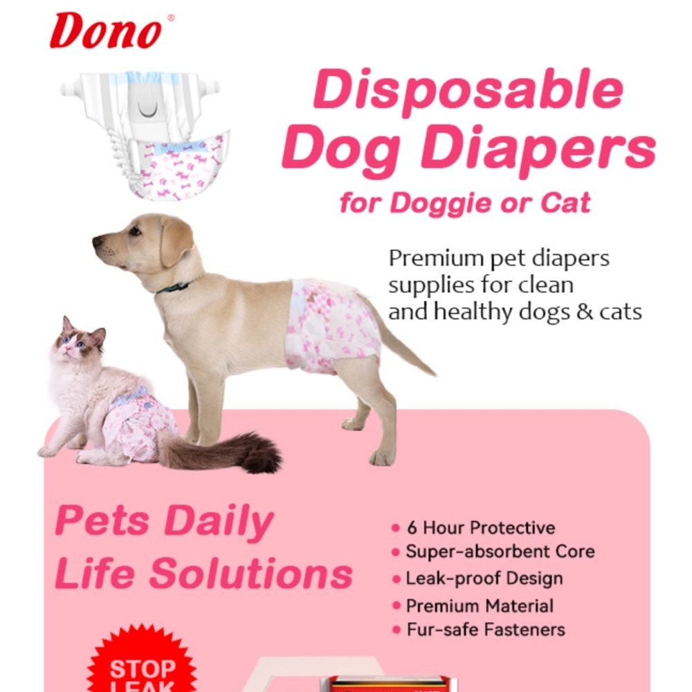 Pet Disposable Diapers Dono-Color Pink Print-Size Medium Total of 58 Diapers